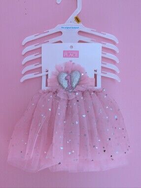 Baby Girl Pink 1st Birthday Tutu Set Silver Glitter/Metallic Foil Heart Applique